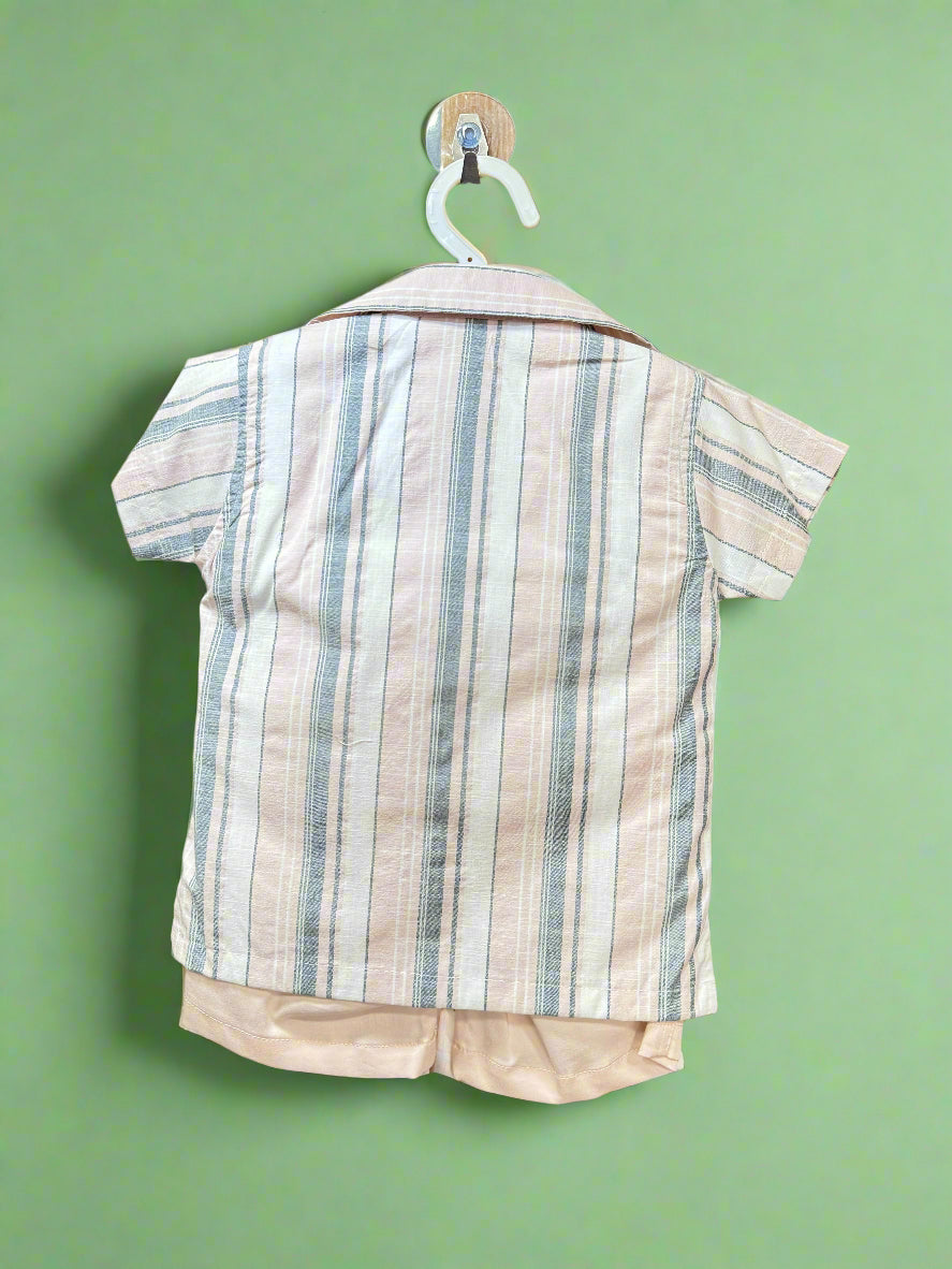 Luxe Thread baby boy casual summer wear featuring a striped short-sleeve shirt and matching shorts