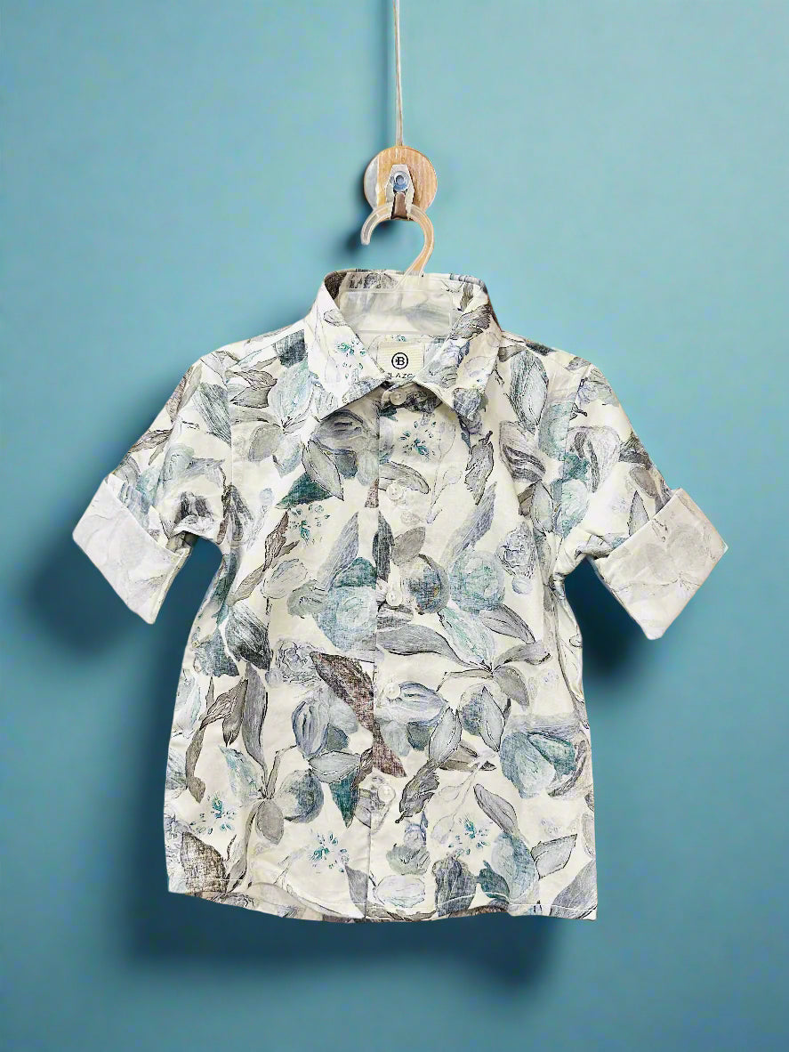 Luxe Thread boys summer shirt floral design in light colors, perfect for casual or formal occasions