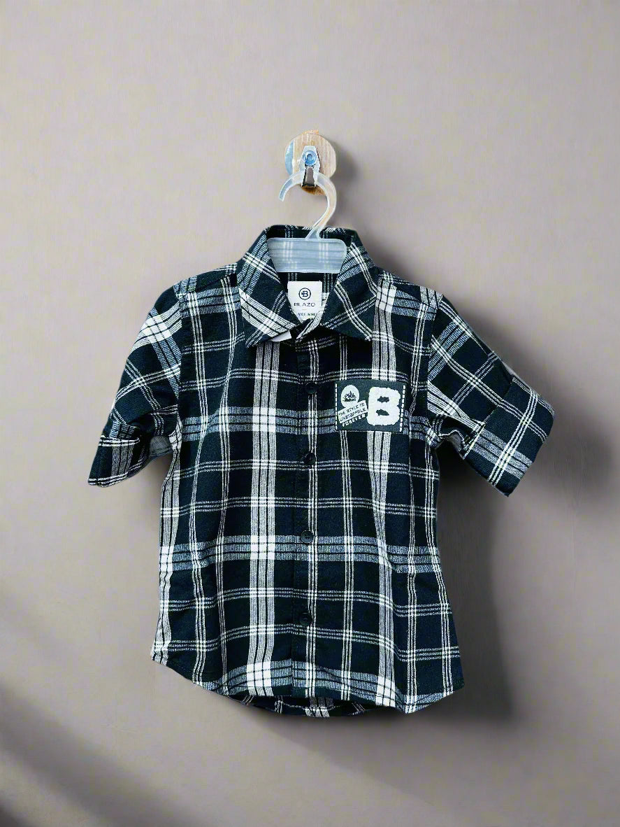 Luxe Thread kids checkered button down shirt in black and white with a stylish design