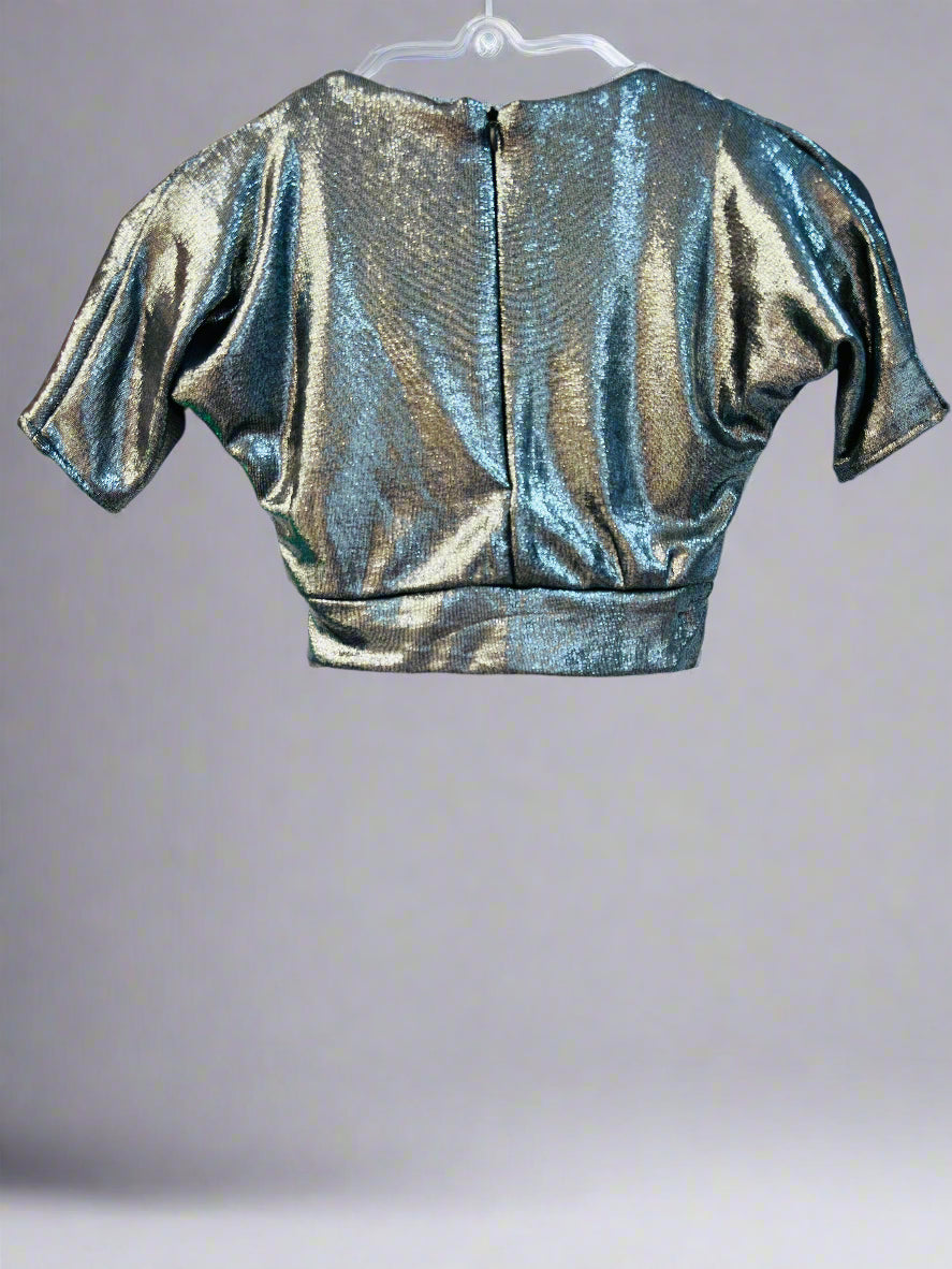 Shimmering silver party wear top kids with a stylish cropped design for festive occasions