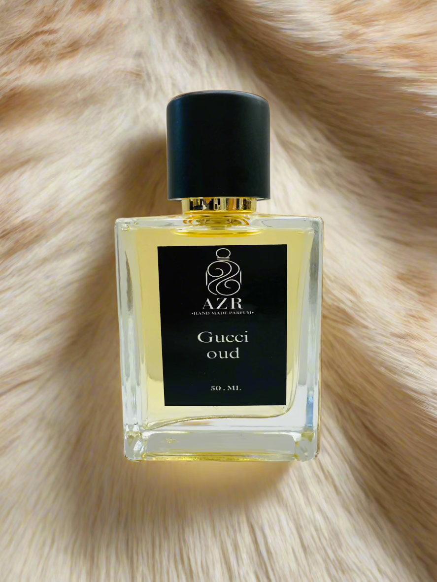 Azr Gucci Oud perfume bottle showcasing long-lasting perfumes for men's grooming collection