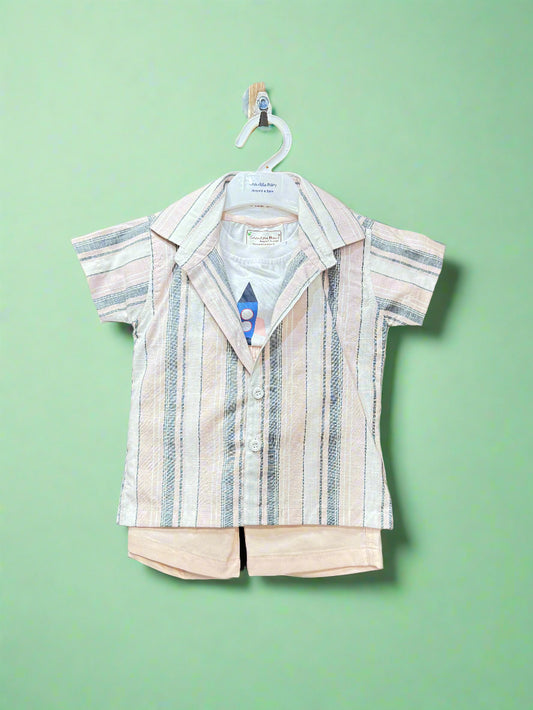 Luxe Thread baby boy casual summer wear featuring a striped shirt and matching shorts
