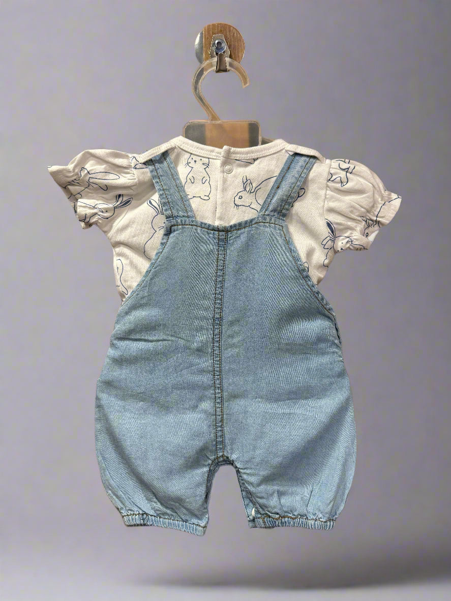 Luxe thread baby denim romper with cute animal print top for stylish infants