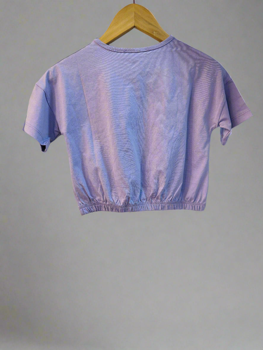 Lavender Luxe Thread cute kids crop top with elastic hem and short sleeves for trendy girls