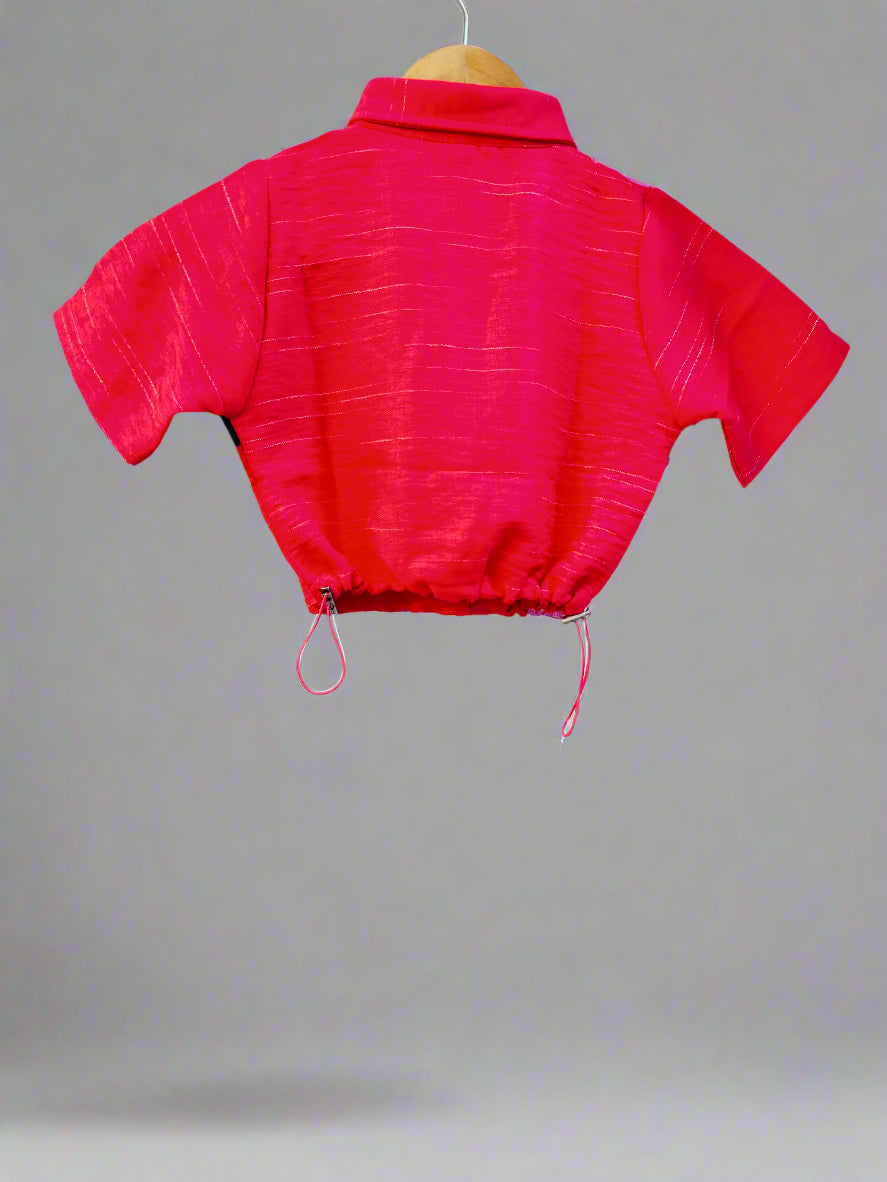 Luxe Thread Girls' Pink Casual Shirt with Adjustable Drawstring Hem for Stylish Kids' Fashion