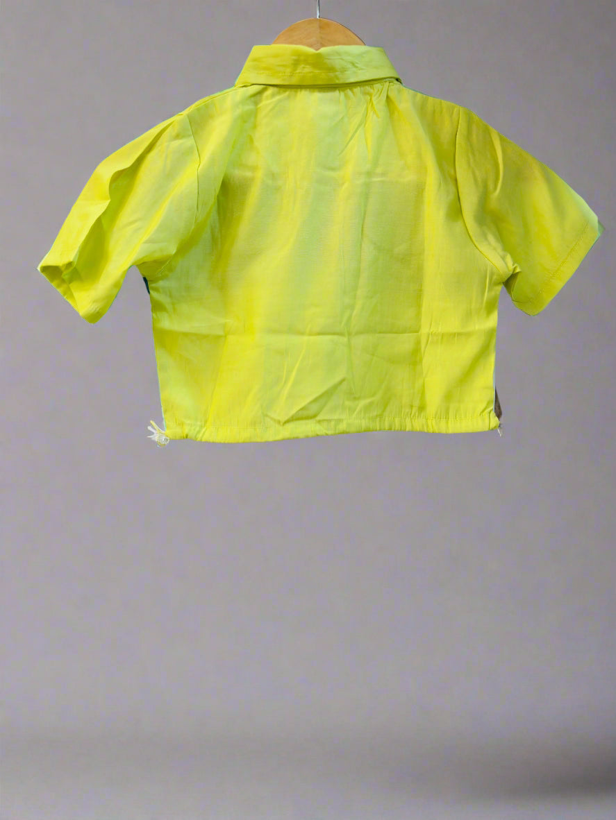 Luxe Thread yellow kids casual shirt with short sleeves and a stylish cropped design